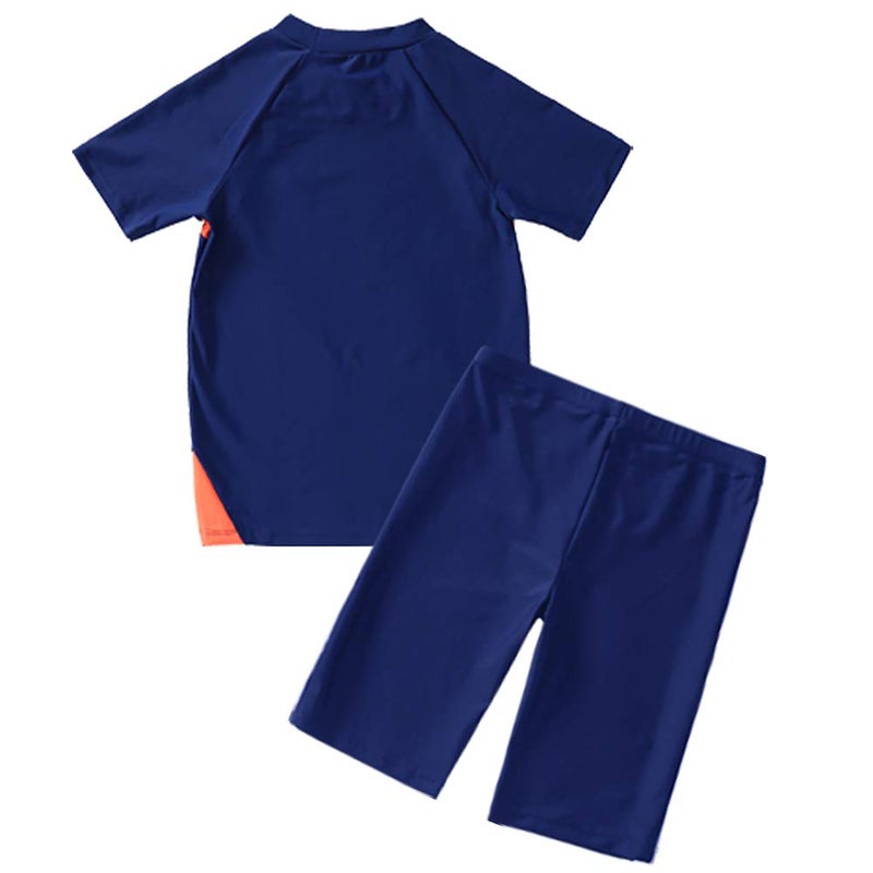 KID1234 Kids Boys Swimsuits UPF50+UV Swimwear Set Two Piece Rash Guard with hat for 4-14 Years Blue - Image 2
